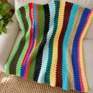 Handmade Colorful Crochet Throw Blanket Striped Afghan Boho 50x41 Cozy
